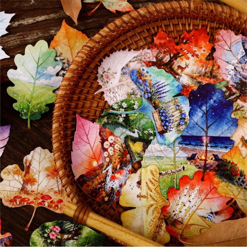 8Pcs Pack Leaf Landscape Creative Sticker Pack Fresh Healing Journal Collage Decor Decals
