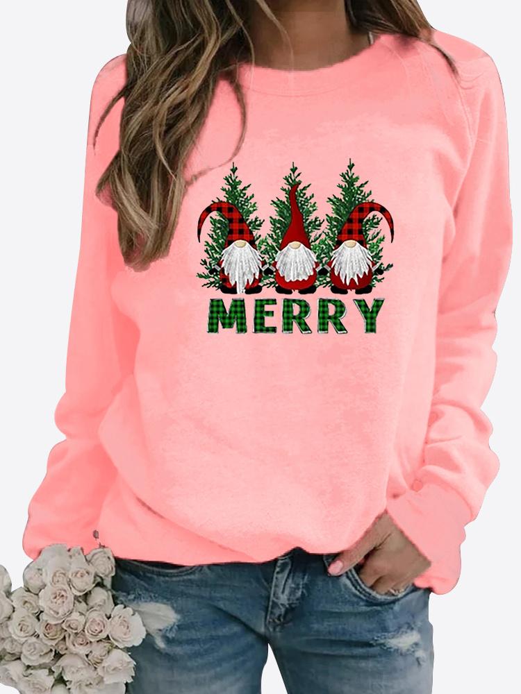 Winter Women's Christmas Printed Round Neck T-shirt Plus Size Casual Long Sleeve Tops Comfortable Sweatshirt