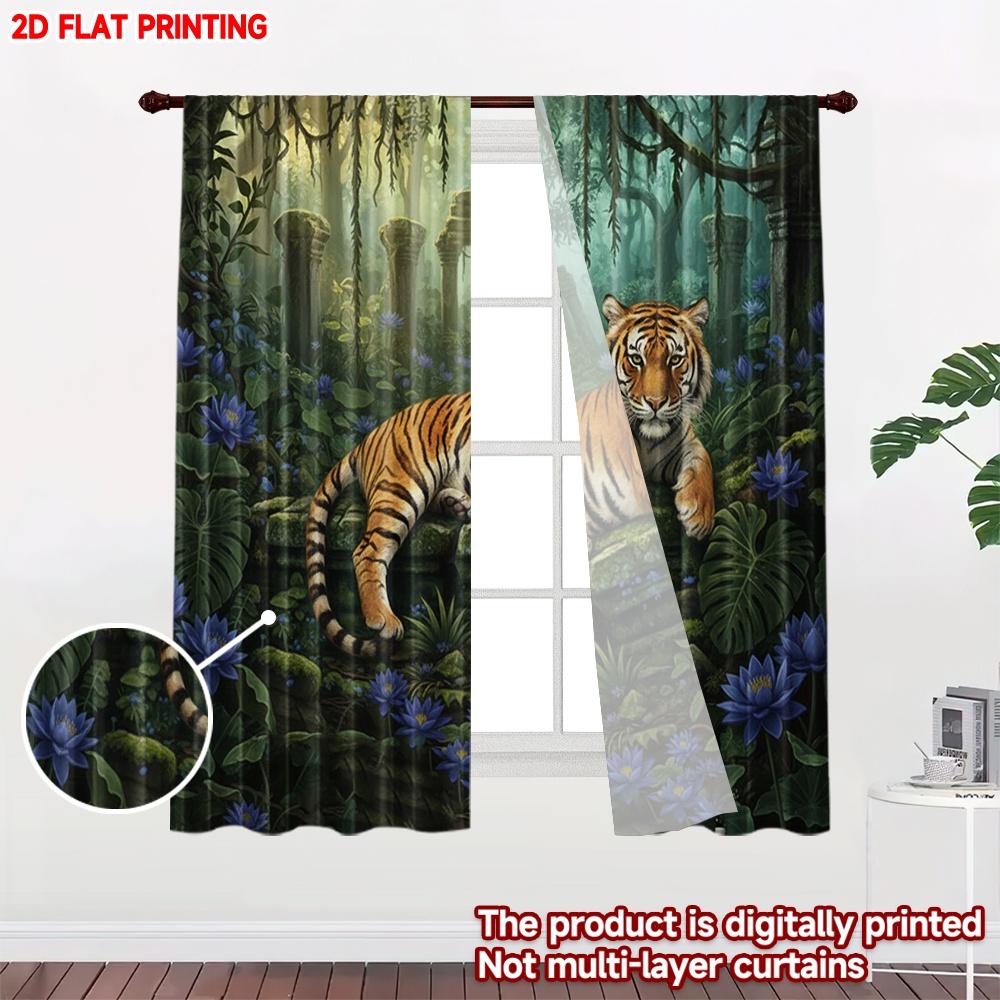 Flat Printing Happy Valentine Day Window Curtains Leopard Rainforest Digital Printed Polyester Drapes Holiday Curtain Set Of 2 Made Washable