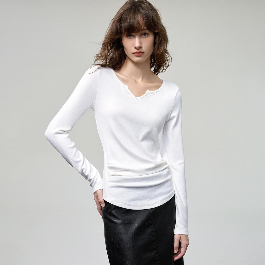 Women's Relaxed Fit V-Neck Long-Sleeve Shirt, 2025 Autumn Slimming Design In Classic Old Money Style