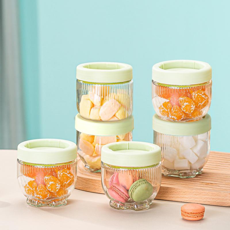 6Pcs/set Kitchen Sealed Glass Jar Food Container Transparent Dried Fruit Snacks Sealed Jars Moisture-proof Airtight Canister