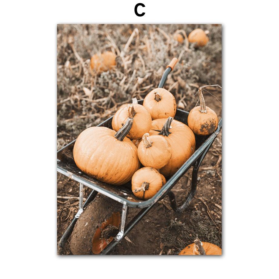 Autumn Decoration Canvas Poster Yellow Tree Leaves Fall View Wall Art Print Pumpkin Painting Fox Picture Living Room Home Decor