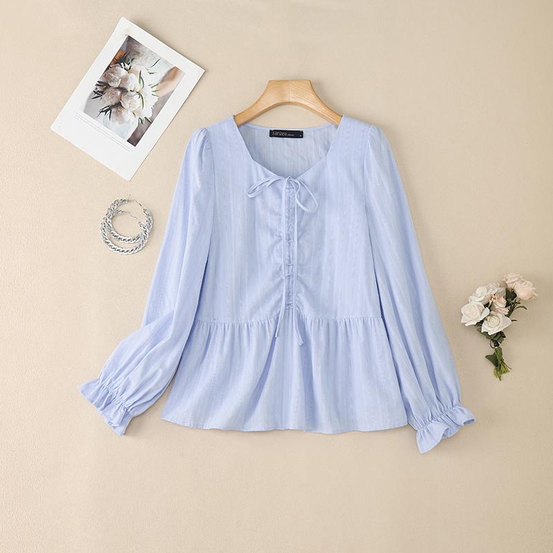 

ZANZEA Женская повседневная блузка с квадратным воротником и длинными рукавами L синий