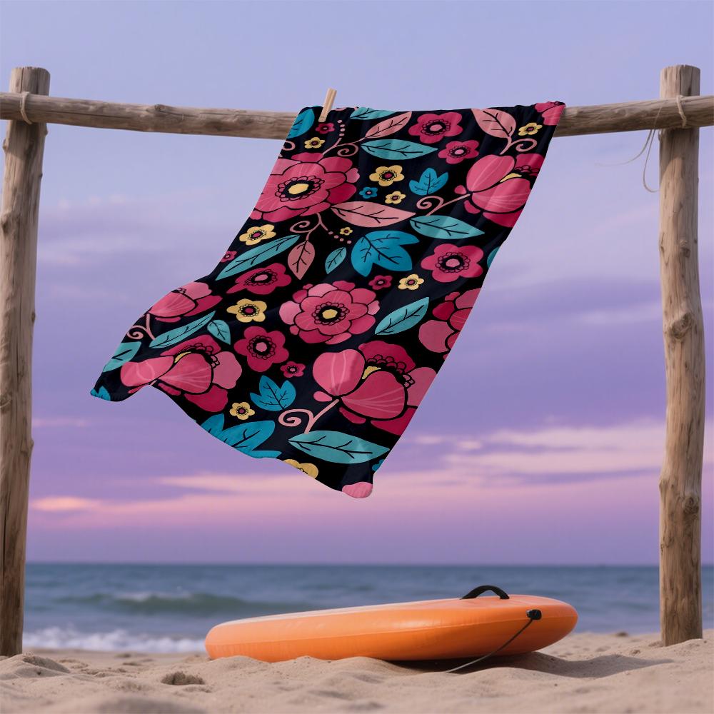 Vibrant Florals Compact Travel Beach Towel Super Absorbent Sand Resistant, Microfiber for Swimming Camping Yoga