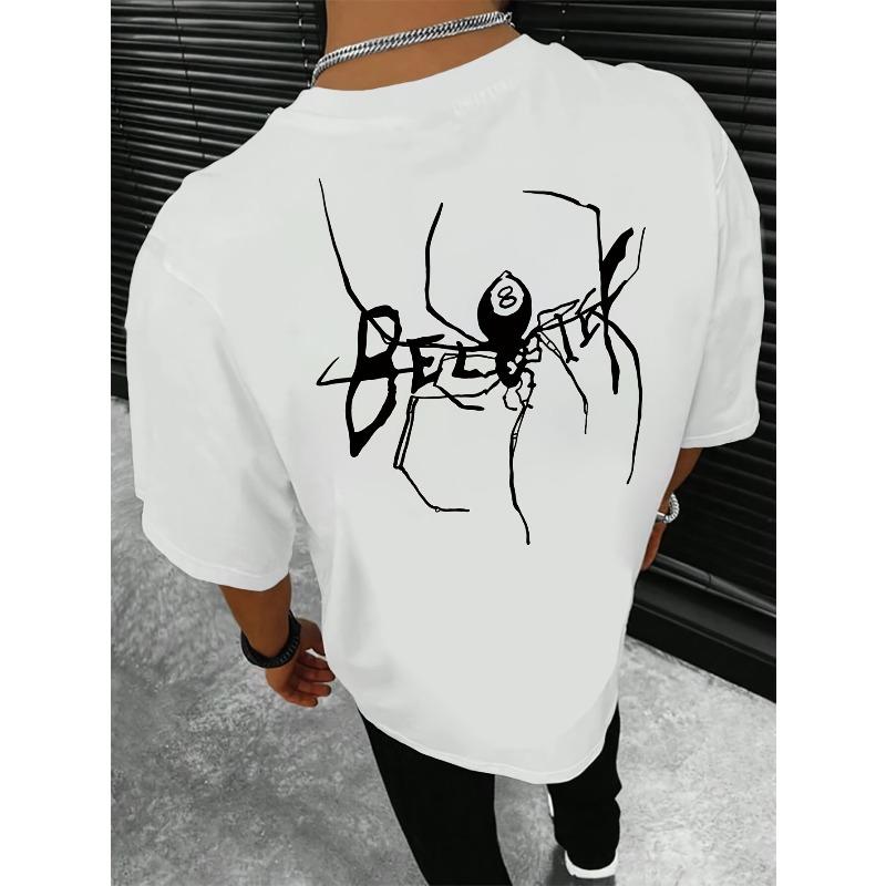 

European sizes [Spider Print T-Shirt] Men s Spider Web & Spider Print T-Shirt - Breathable 4XL білий