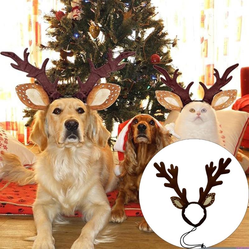 Regulable Reindeers Antlers Headbands For Dog Cats Soft Fabric Christmas Pet Costume Accessory Holiday Photo Props