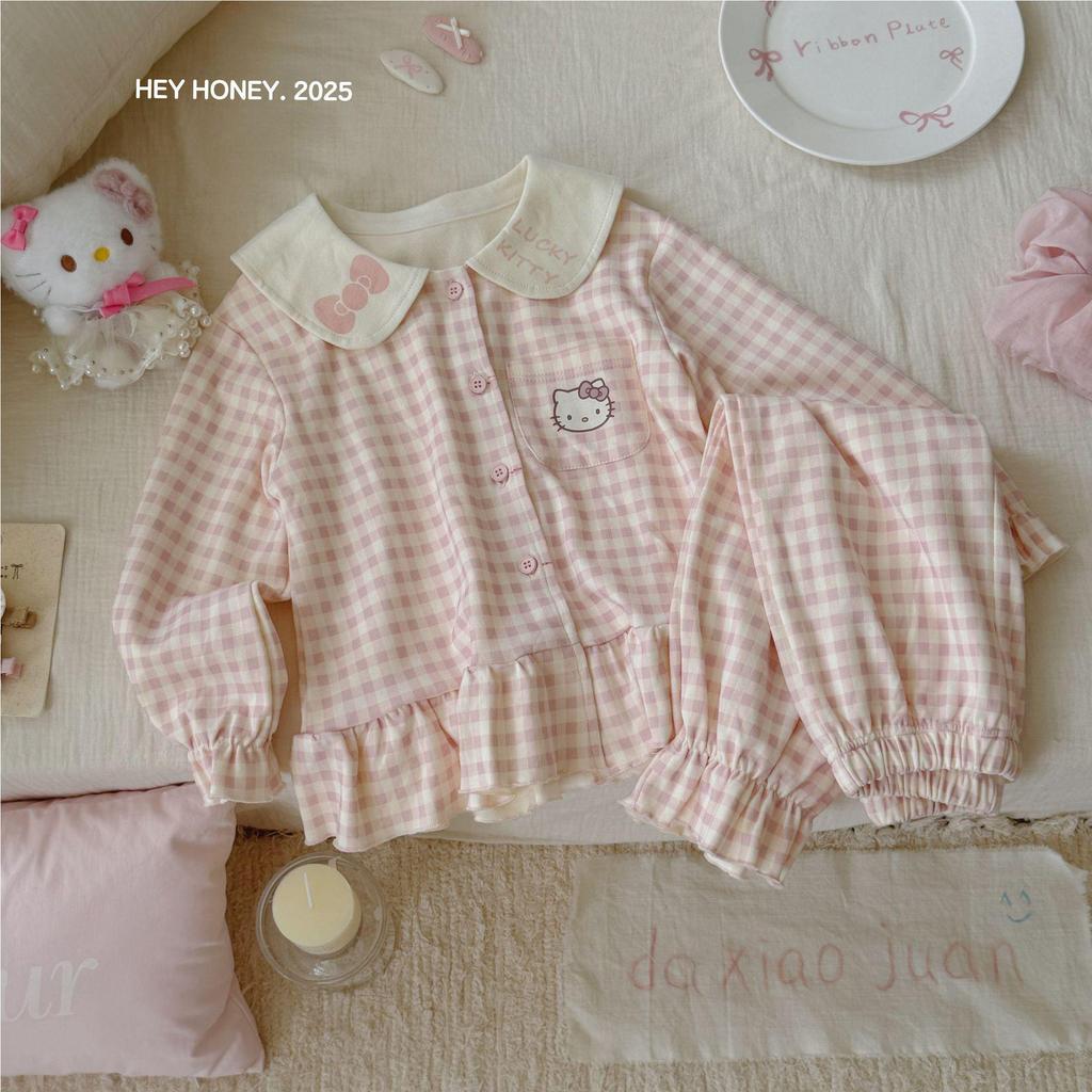 Hey Darling Small Curls Princess Girls' Korean Single-Breasted Pajama Set - Spring/Autumn