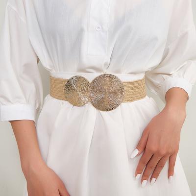 Spring And Summer Imitation Pp Grass Woven Elastic Belt Women'S Dress With Decorative Trend Waist Seal