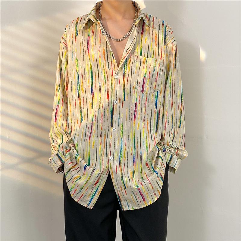 Unisex Thai Vintage Floral Long-Sleeve Shirt, Loose Fit for Street Dance, Spring/Autumn