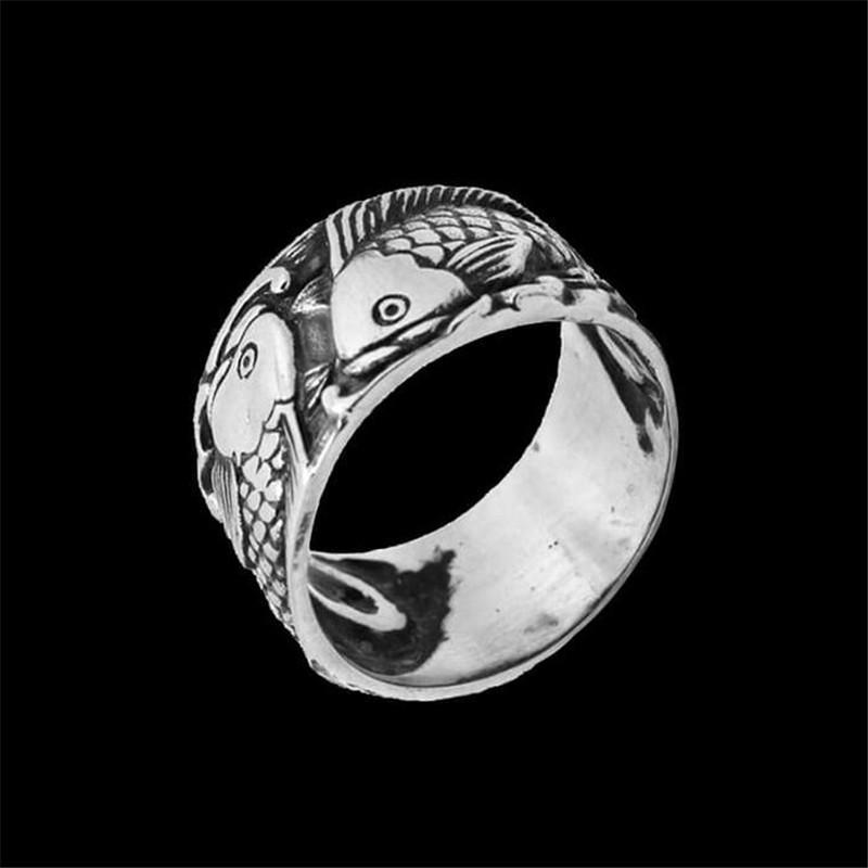Double Fish Ring 316L Stainless Steel Biker Punk Party CATCHING CARPS Jewellery 7