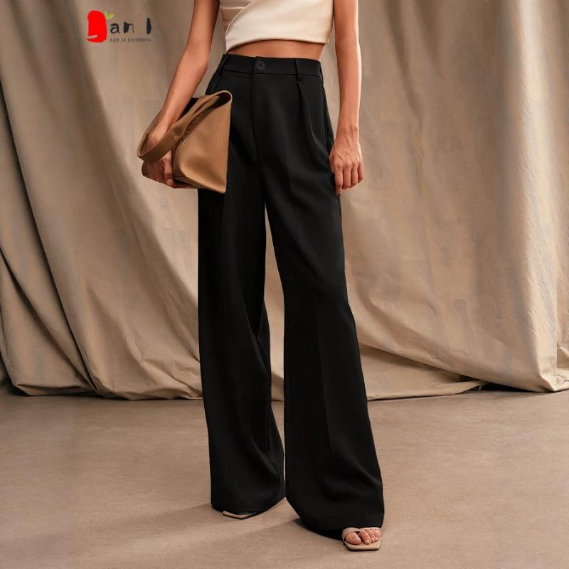 Women Solid Wide Leg Formal Trousers Office Style