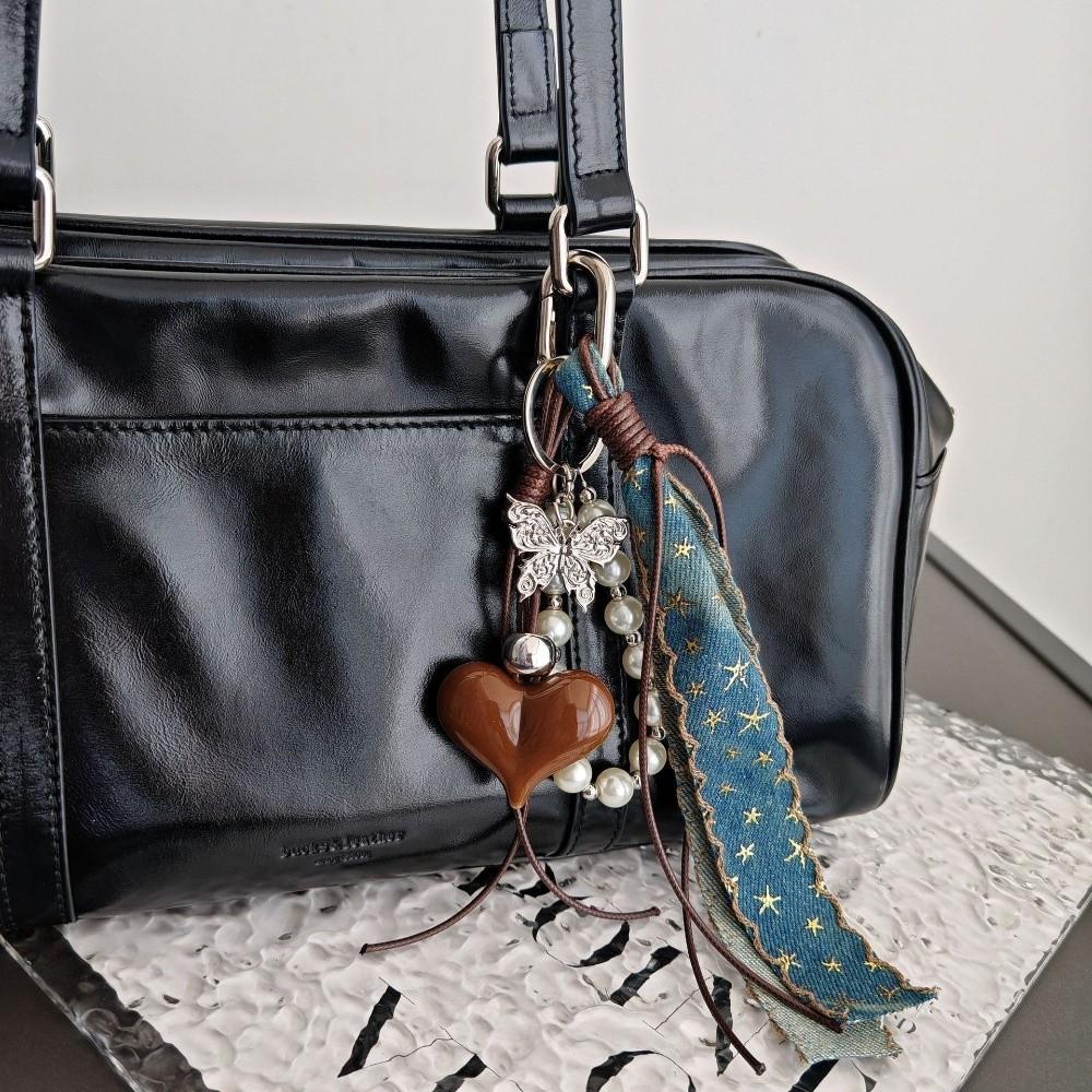 Cowboy Ribbon Bag Pendant Pearl Bag Charm New Love Heart Pendant Fashion Accessories