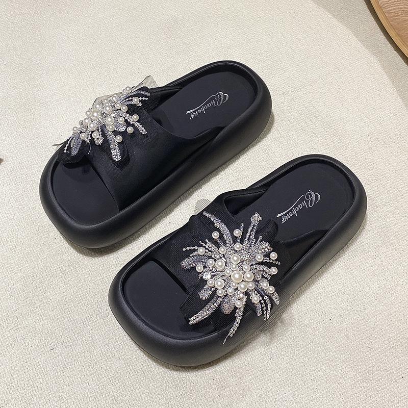 

Крутые шлепанцы на толстой подошве, женская летняя обувь, модный сказочный стиль, шлепанцы с цветами на мягкой подошве, новые сандалии на высокой подошве 40 чёрный