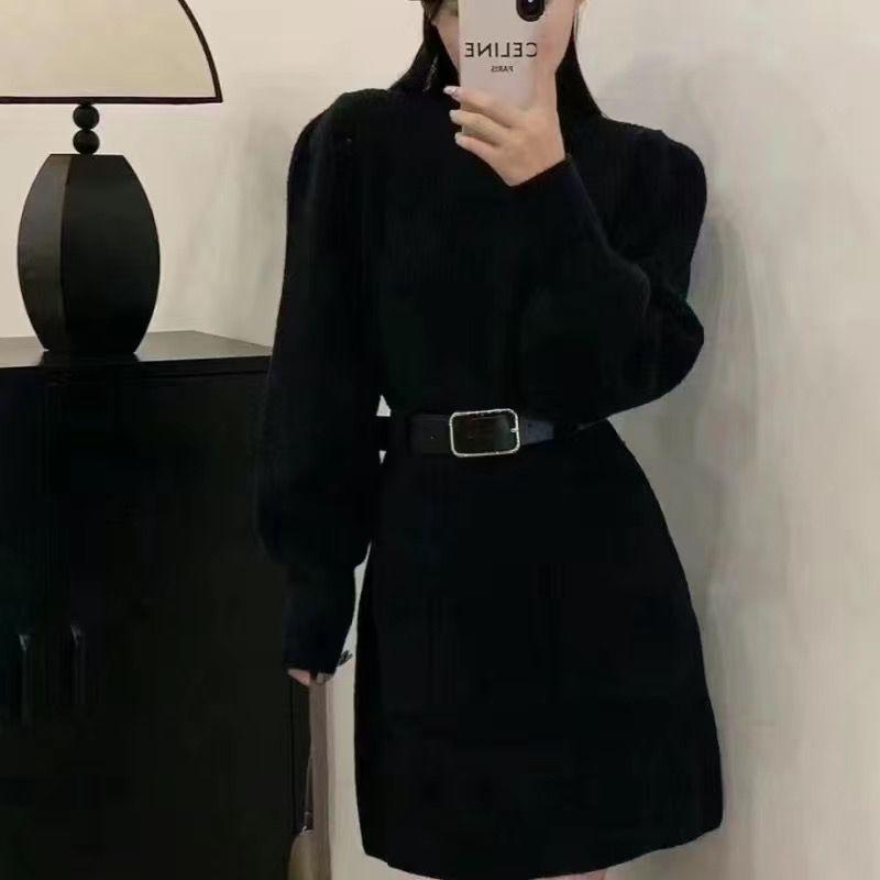 Plus Size Women's Korean-Style Fashion Knitted Dress: Autumn/Winter Waist-Slimming, Figure-Flattering Trend.