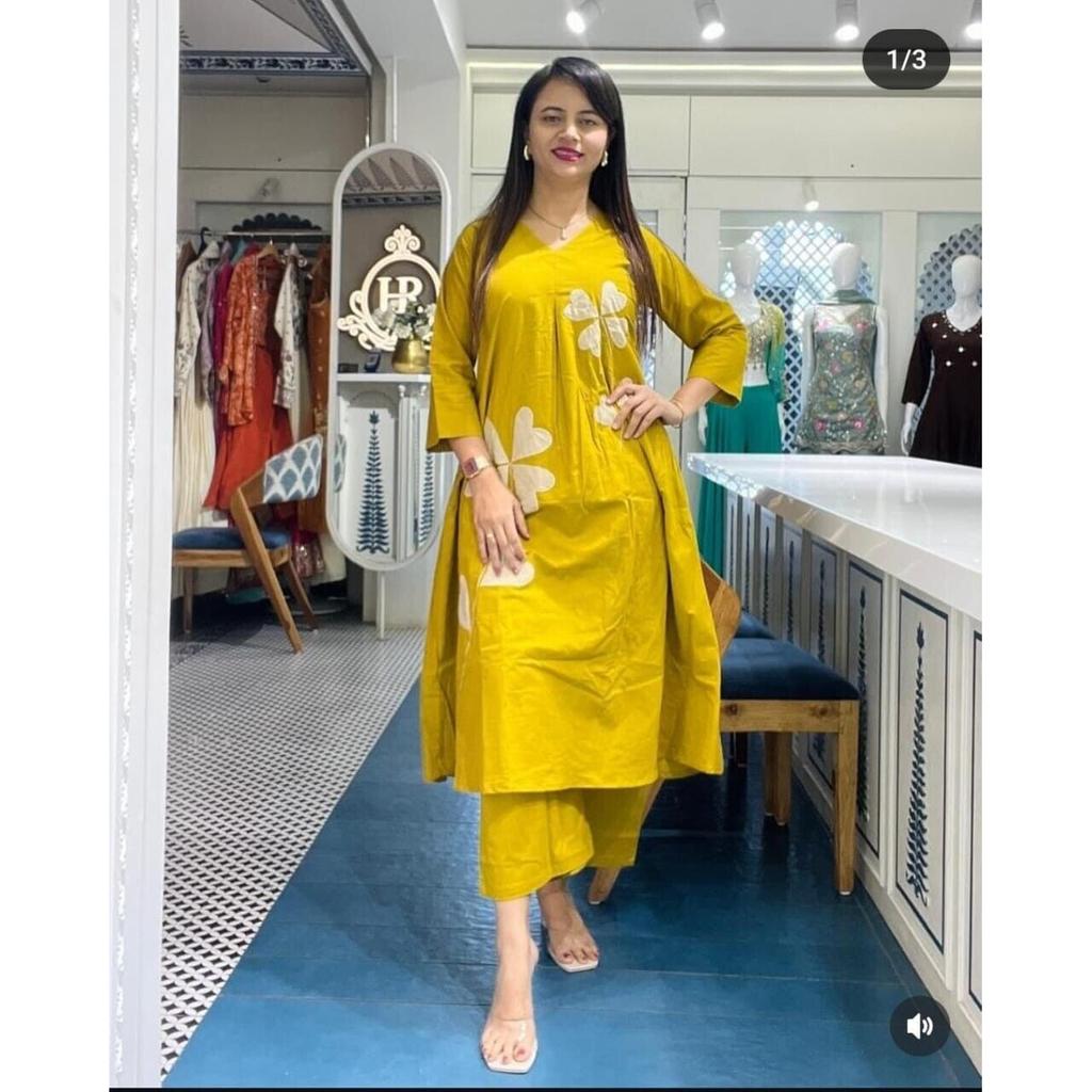 Indian Women Top Tunic Kurta Pant Cord Set Party Wear Bollywood Cotton Kurti VF-20194