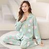 Women's Korean-Style Cartoon Pajama Set - 100% Cotton, Long-Sleeved, Suitable for Spring, Autumn, and Winter, with Cardigan for Home Wear.