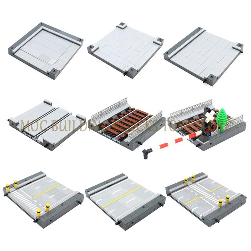 Moc Urban Transportation System Blocks City Traffic Network Signal Lights & Railway Public Building Bricks Creative Design Toys