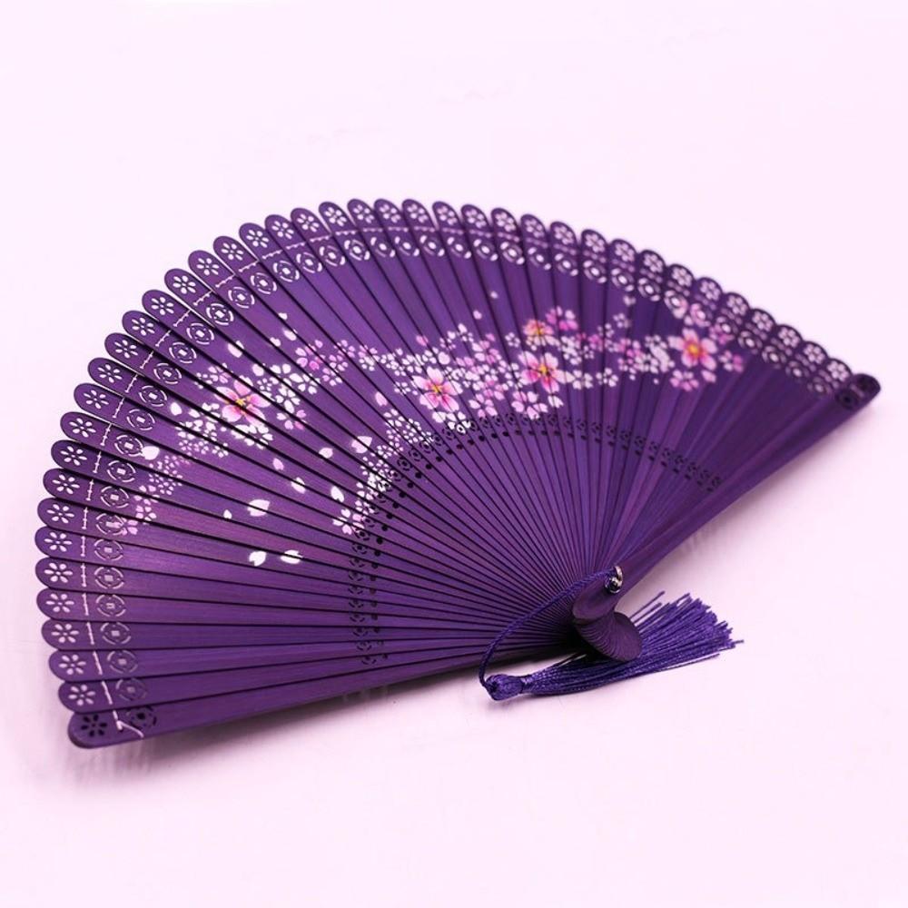 with Tassel Bamboo Folding Fan Vintage Cherry Blossom Fan Carved Hollowed-Out Fan  Cultural Event