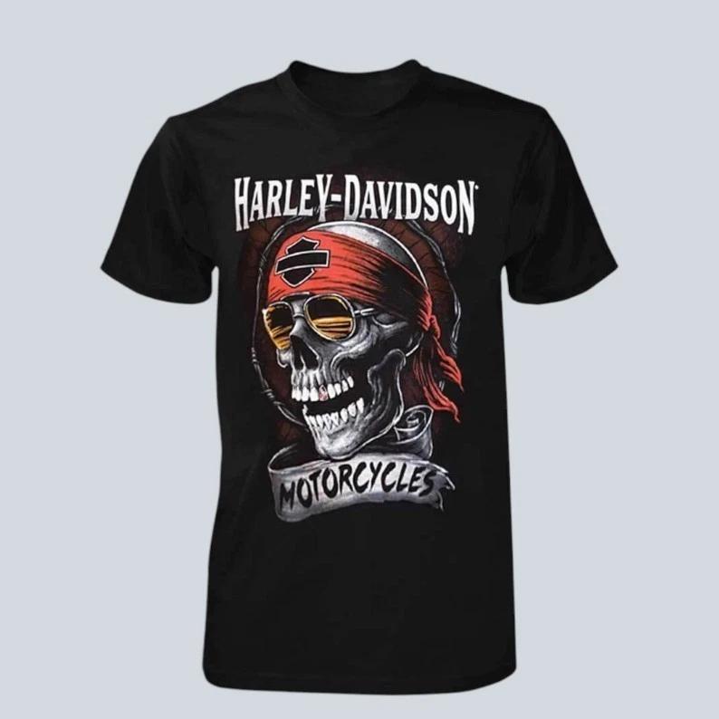 Distressed Skull Graphic T-Shirt Men Black Short Sleeve Tee 4XL