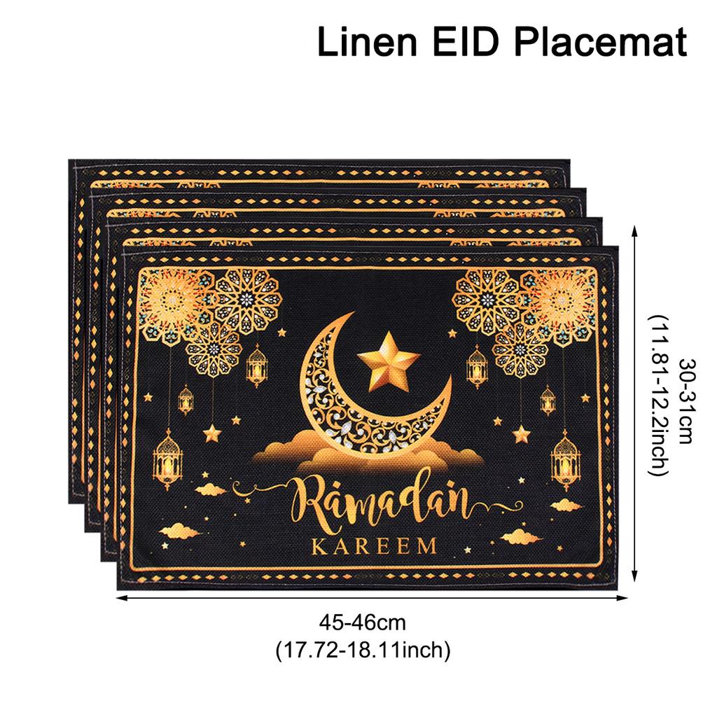 1/4 Stück Eid Ramadan Leinen Platzset Tischdekoration 2026 Muslimische Islamische Partyzubehör Eid Mubarak Heimdekoration Eid Geschenke