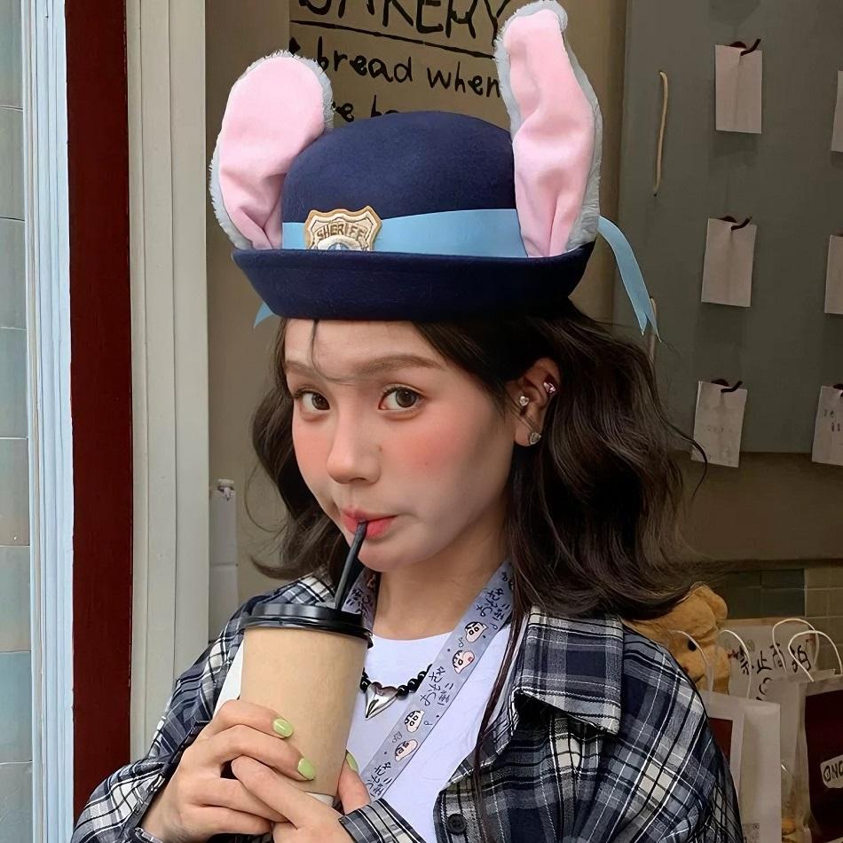 Cute Cosplay Hot New  Hat Rabbit Bowler Hat  Police Officer Judy Hat Adult Headband Headwear Hat Cute Gift