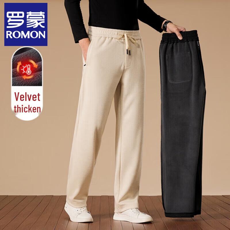 Luomeng Men's Fleece-Lined Wool Blend Straight Casual Pants