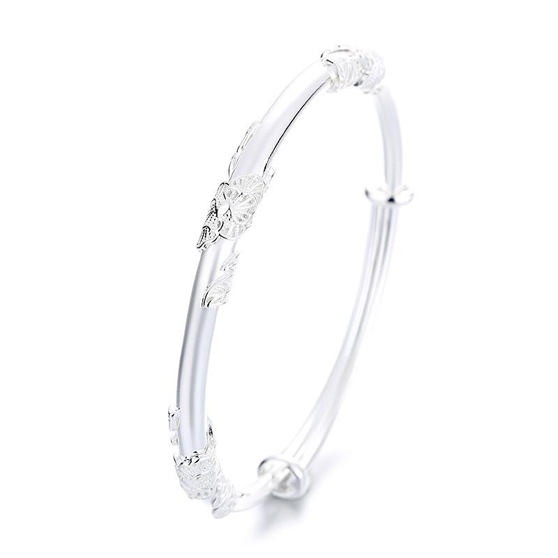 Zuyin S999 Sterling Silver Leaf náramek pro ženy s minimalistickým designem, nastavitelný květinový náramek push-pull