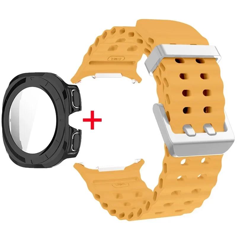 Schutzhülle aus gehärtetem Glas + Armband für Samsung Galaxy Watch Ultra 47mm Silikonarmband für Galaxy Watch Ultra 47mm Armband Schutzhülle