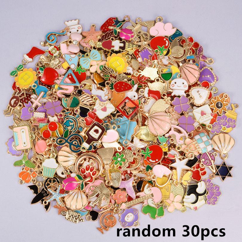 30/60/100pcs Random Mix Enamel/Drip Oil Charms For Jewelry Making Bulk Cute Charm Flower Heart Animal Music DIY Bracelet Pendant