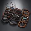 New 21-piece fabric turquoise wood bead alloy wax thread leather bracelet leather jewelry