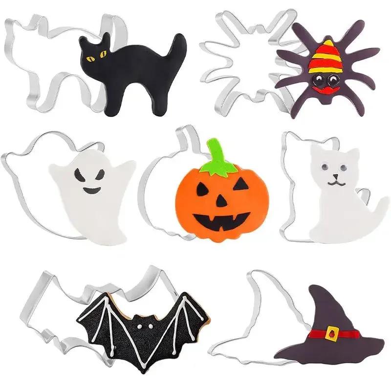 Halloween Pumpkin Cookie Molds, Bat Ghost Shape Stainless Steel Baking Biscuit Molds Cartoon Cake Baking Decorating Tool Kitchen