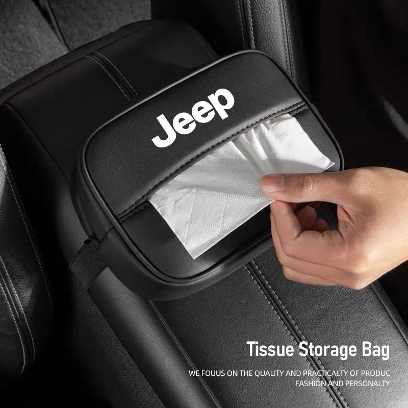 For Jeep PU Leather Car Tissue Box Armrest Paper Towel Storage Bag For Jeep Grand Cherokee Wrangler JK Gladiator Compass Rene