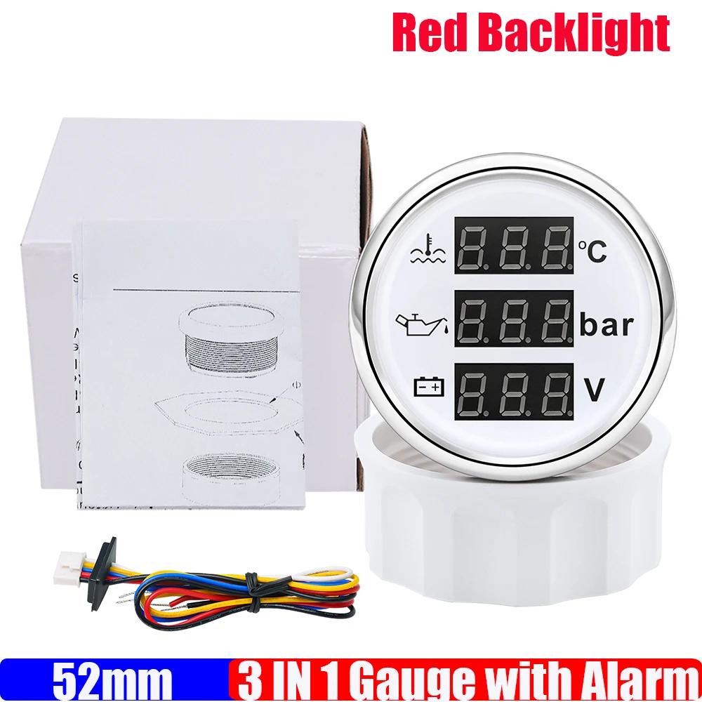 

52 мм температура воды + давление масла + вольтметр с сигнализацией водонепроницаемый многофункциональный 3 в 1 датчик давления масла 10 бар для всех автомобилей лодок яхт 12 В 24 В