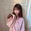 Korean-Style Sweet Striped Round-Neck Long-Sleeve T-Shirt for Women, New Autumn Model, Loose Fit, Slimming, Lazy Style, Color-Blocking Versatile Top