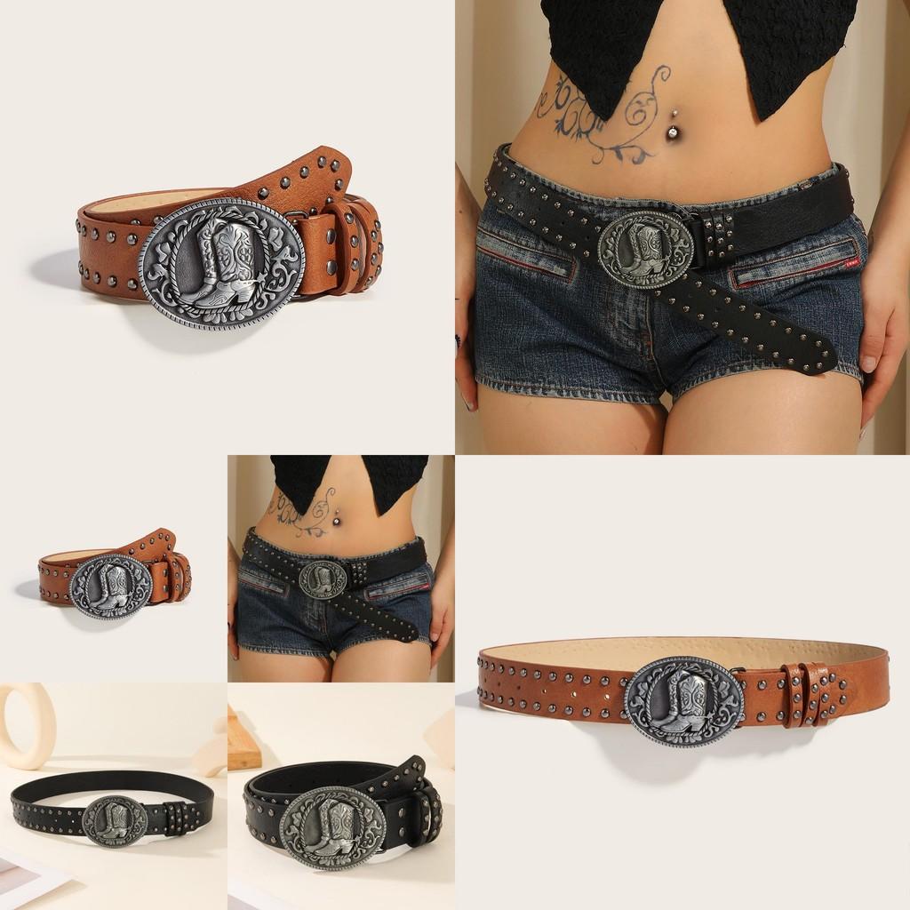 Punk Rock Leather Belt With Alloy Buckle And Snap Fastener For Casual Outfits
