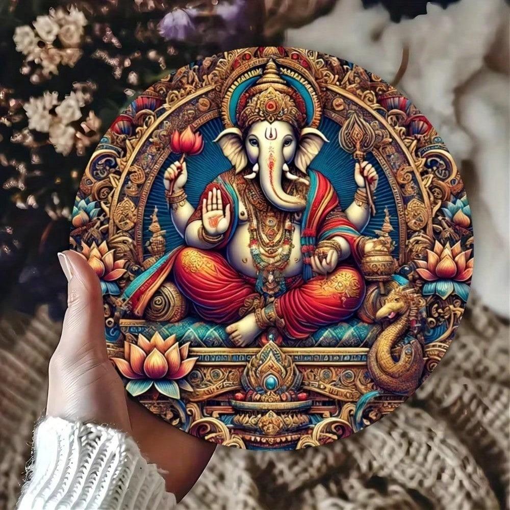 Vintage Ganesh Round Metal Wall Art Home Decor
