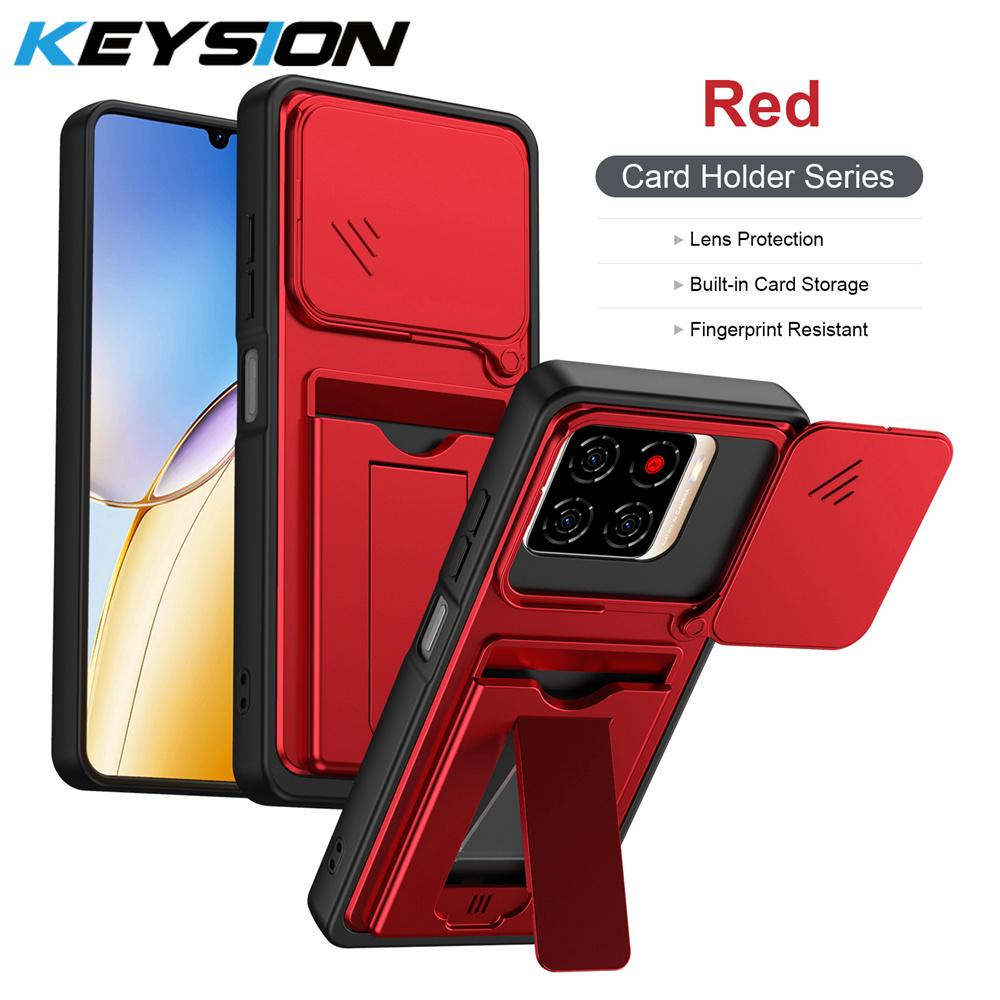 KEYSION Card Slot Holder Bag Phone Case for ZTE Blade A56 Slide Camera Protection Kickstand Shockproof Cover for Blade A56 Pro