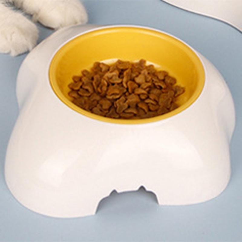 Pet Bowl Cute Large Capacity Prevent Slip Plastic Cat Dog Food Bowl for Indoor Feeding White Single Bowl