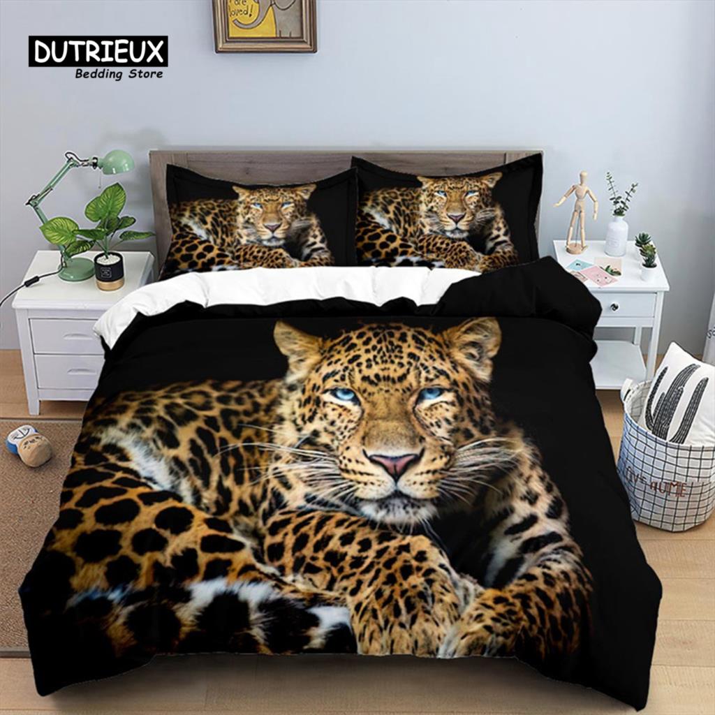 Tiger Duvet Cover Set Queen Size African Animal Bedding Set Tropical Wild Animal Leopard Comforter Cover For Kids Adults Decor