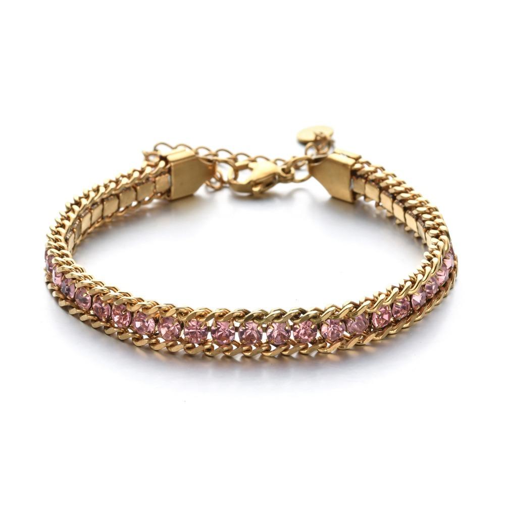 Luxury Iced Out Chain Bracelet Gold Color Shiny Rhinestone Bangle  Jewelry Gifts