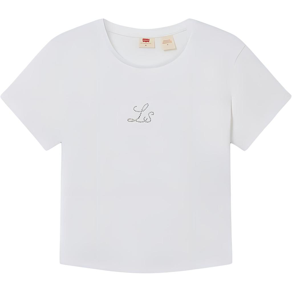 Levis Soft Comfortable Casual Ribbed Crew Neck Short Sleeve T-Shirt Women Tops White 003HQ-0000