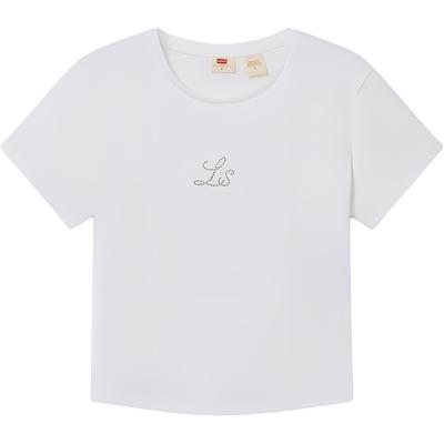 Levis Weiches Bequemes Lässiges Geripptes Rundhals Kurzarm T-Shirt Damen Oberteile Weiß 003HQ-0000