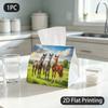 1pc Tissue Box, Natural Pastoral Three Horses Serene Fresh Pattern, 2D Flat Printing, Lightweight, Can Be Washed, Tissue Dispenser, for Home