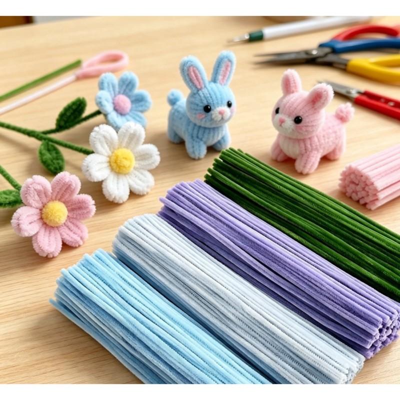 A03F-Flower Making Kit 400Pcs Pipe Cleaner Bulk Flower Kit, Floral Wires, Plush Twisted Stick Flower DIY Kit