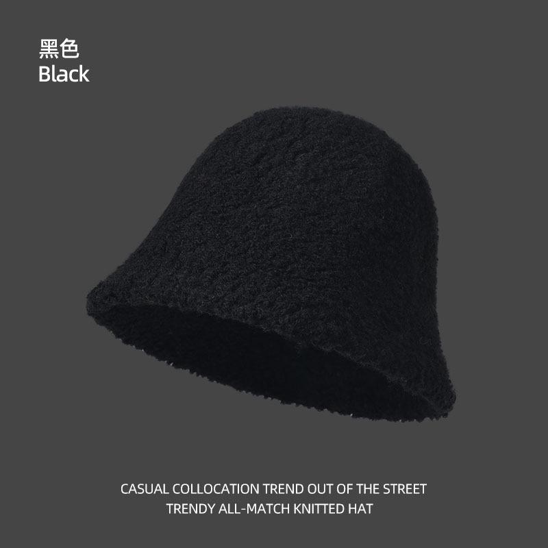 Show face small bucket hat women's autumn and winter new show face small lamb wool bucket basin hat big head circumference hat