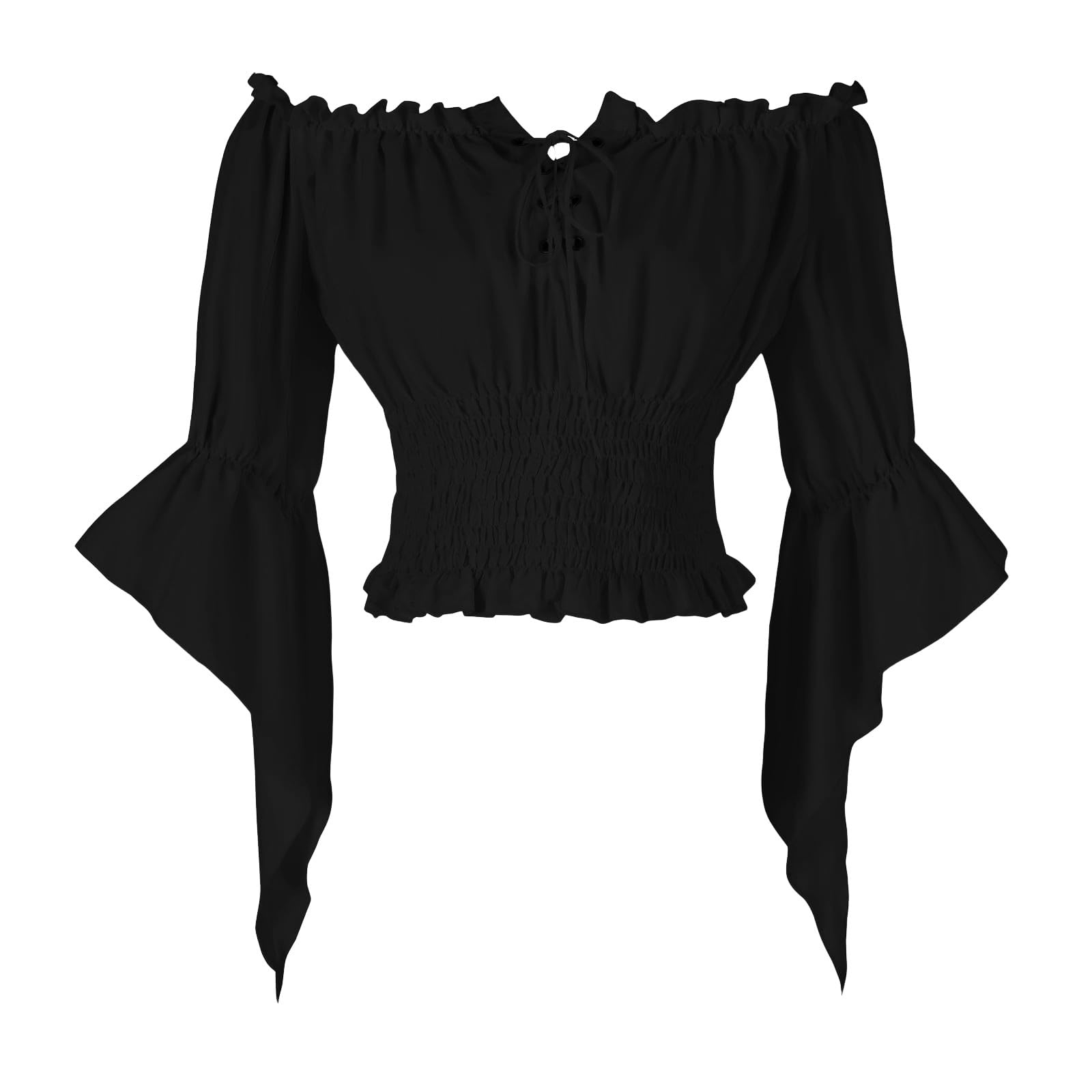 

Women s Casual Off-the-shoulder One-shoulder Neckline Flared Sleeve Top With Ties XL