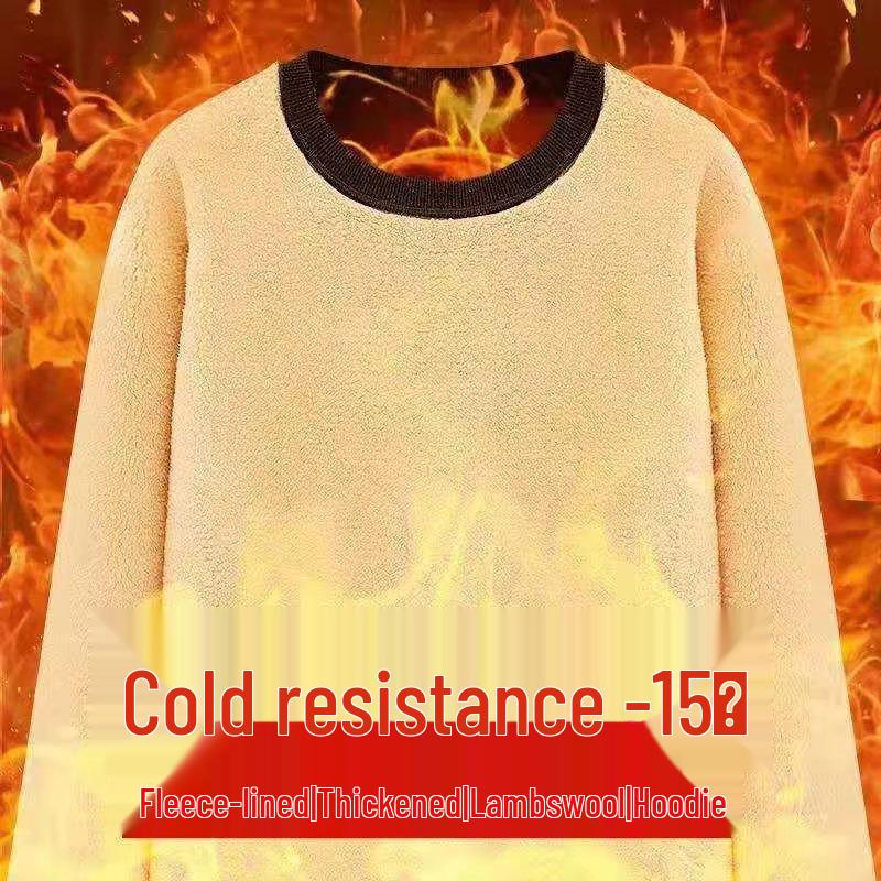 Men's Winter Lambswool Round Neck Plus Velvet Thickened Hoodie – Handsome, Loose, Versatile, Long Sleeve Outerwear for Couples.