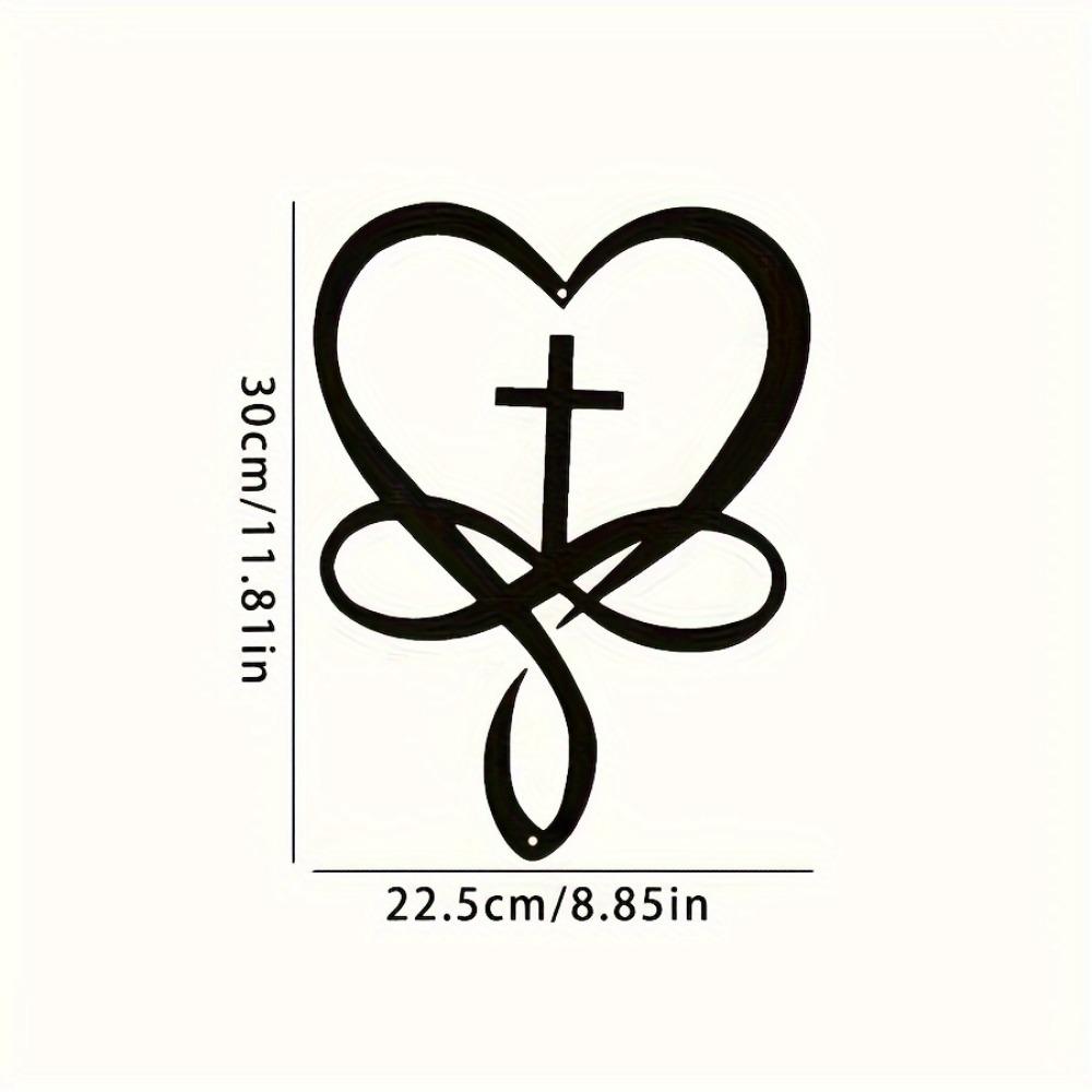 1pc Heart Cross Metal Wall Art Vintage Religious Sign Home Living Room Office Bar Cafe Decor Valentine Gift