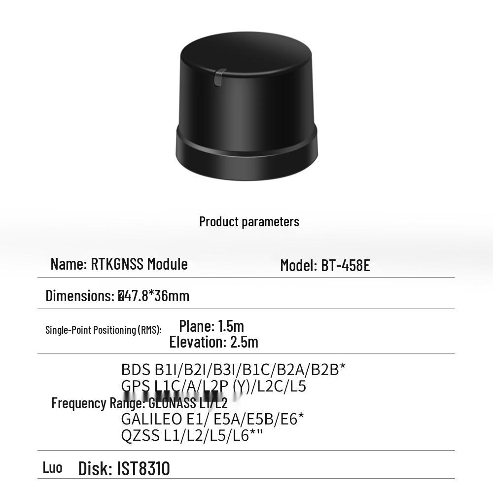 BT-458M: High-Precision GNSS Receiver with RTK, Compass, BeiDou, GPS & Antenna for Drones