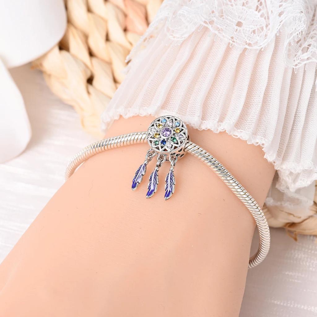 Copper Colors Butterfly Dreamcatcher Tassel Charms Pendant Feather Bead Fit Original Bracelet Diy Fine Jewelry Gift For Women